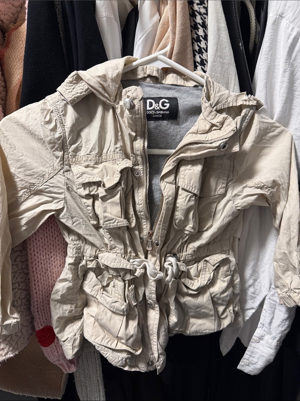 D&G Beige Hooded Utility Jacket with Cinch Waist